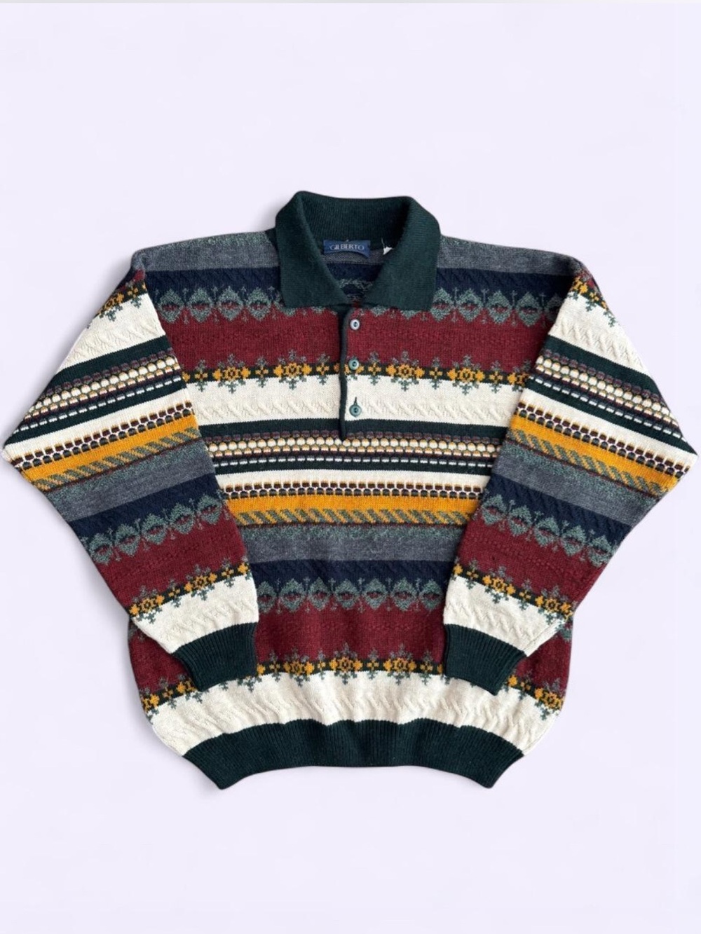 Vintage 90s Gilberto Merino Wool Blend Rugby Sweater Multicolor Grandpa M L